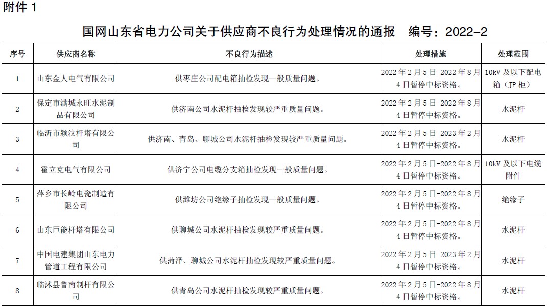 国网山东电力：2月新增不良行为处理8起